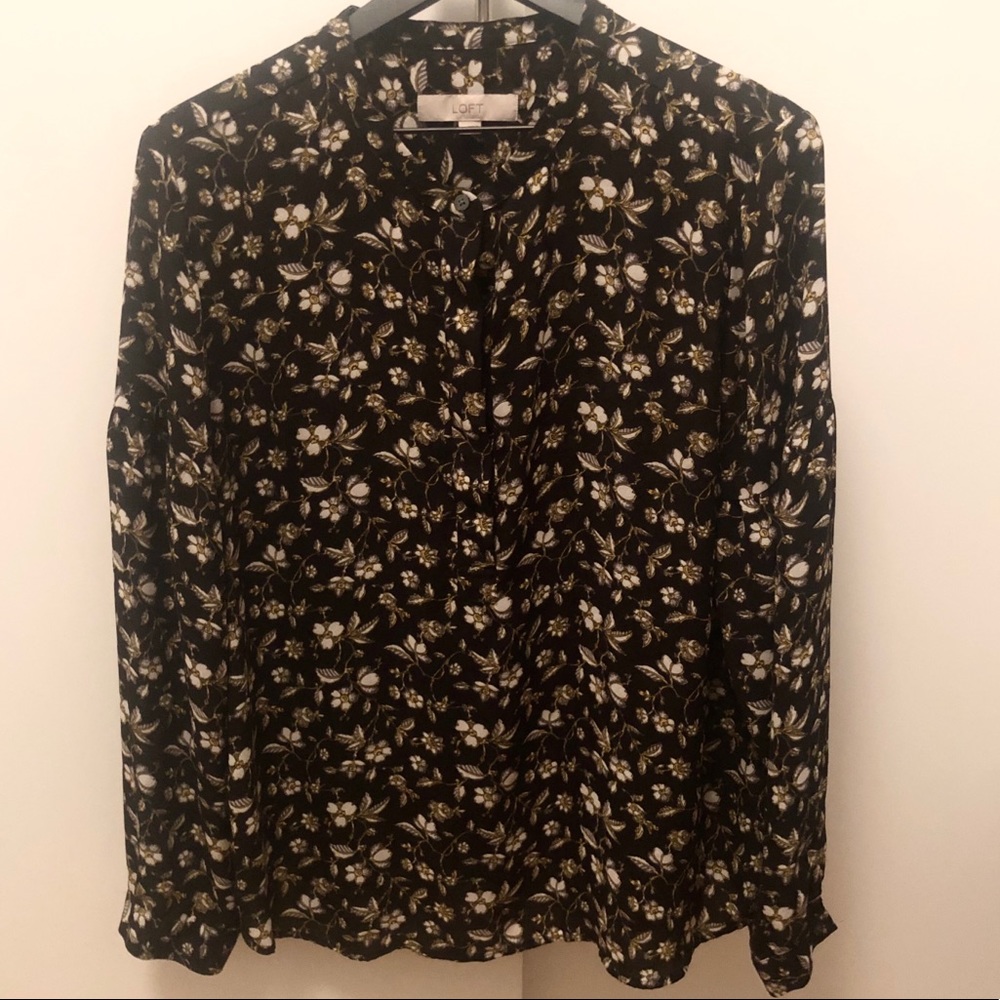 LOFT Floral Long-Sleeve Silky Blouse